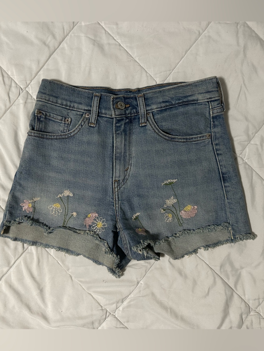 Levi's Light Blue Embroidered Floral Jean Shorts